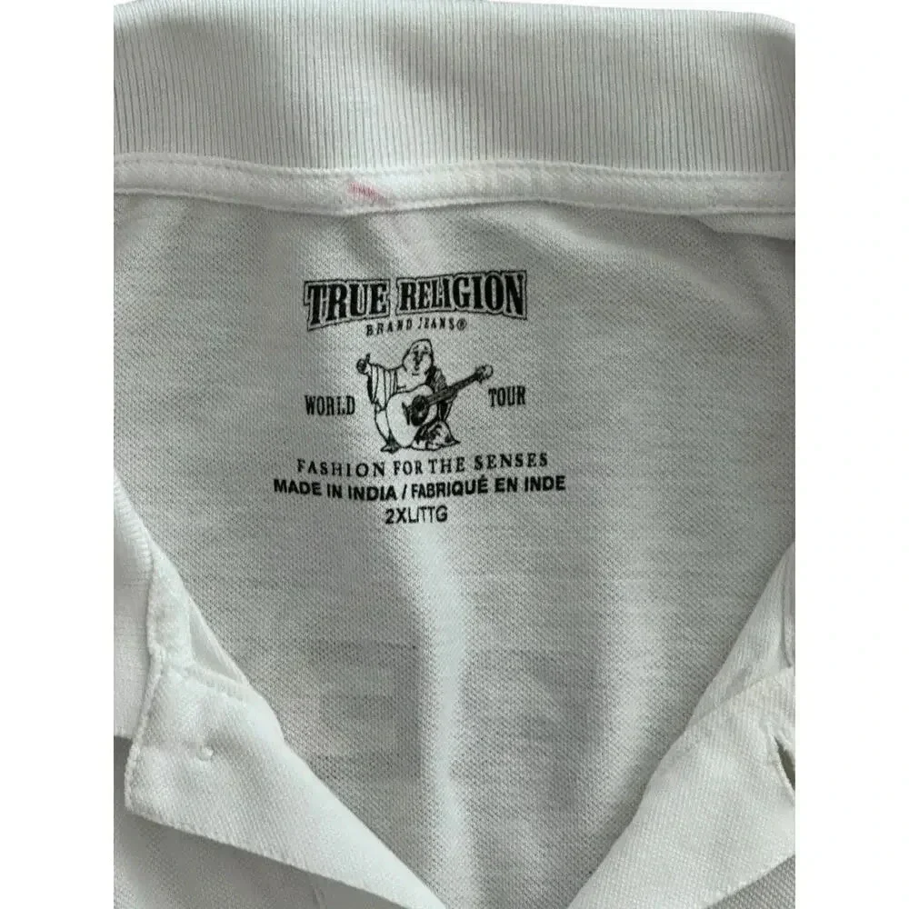 True Religion World Tour White Short Sleeve Polo Shirt Size 2XL